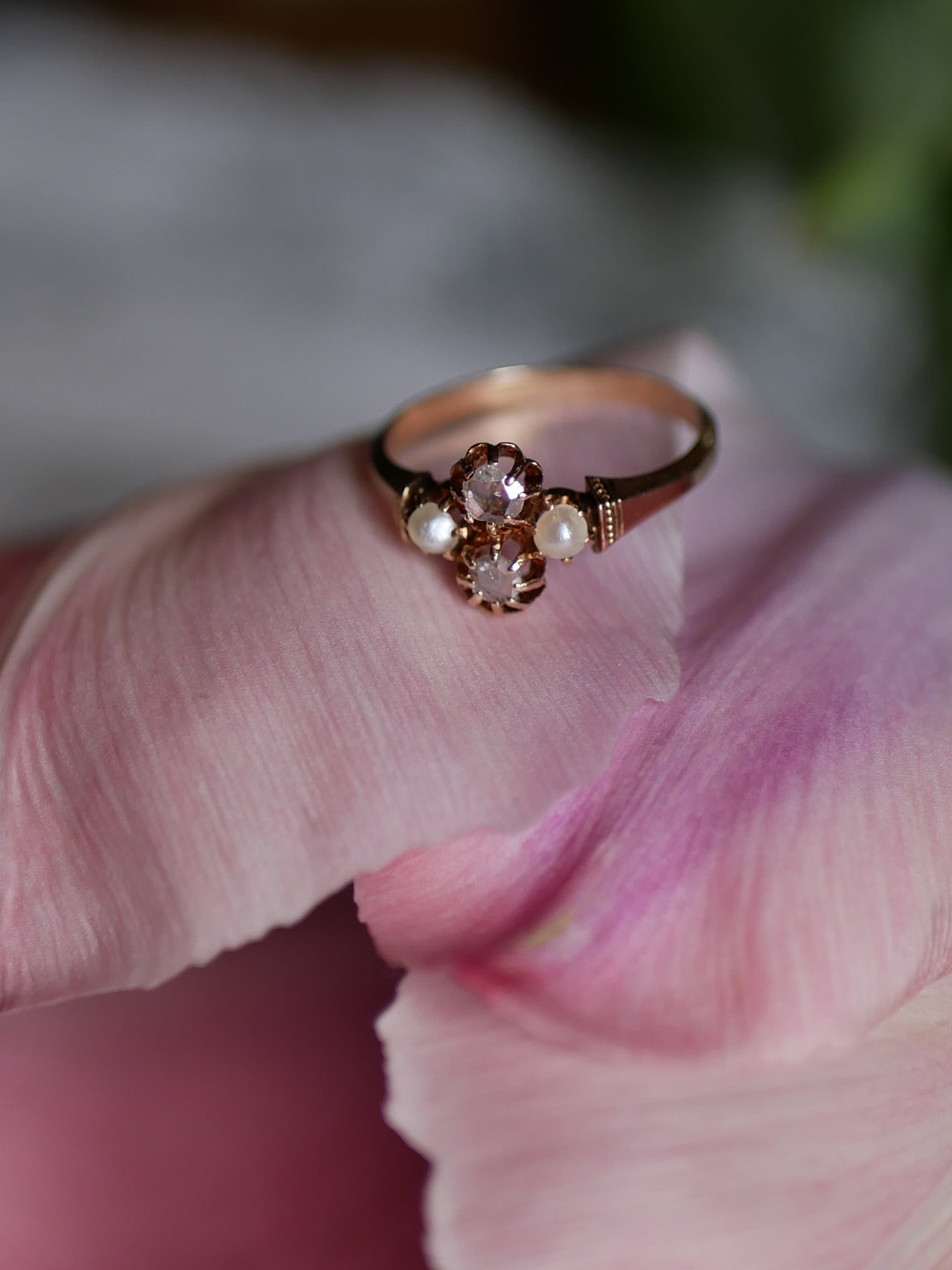 FR-34】 ヴィクトリアン ローズカットダイヤモンド K18 アンティーク