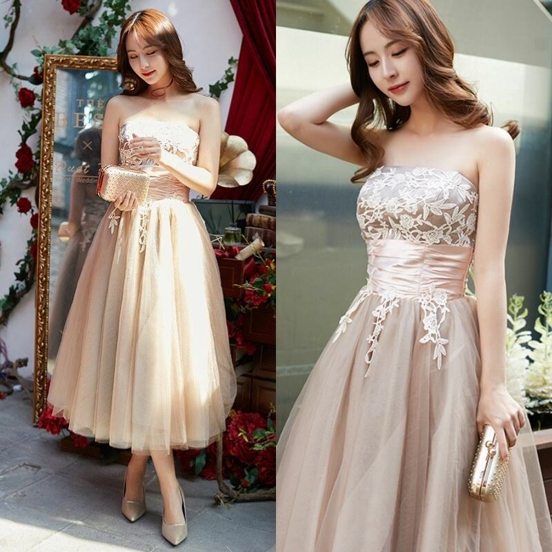 ☆SALE☆ シャンパンゴールド チューブトップパーティードレス 結婚式