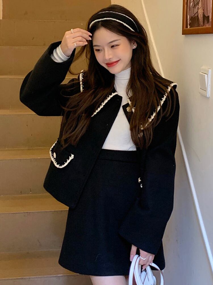 ブラックブレザー オータムウィンタースタイルスタンダードショート レトロ ストリート 秋物 冬物 スーパーモール66789456829