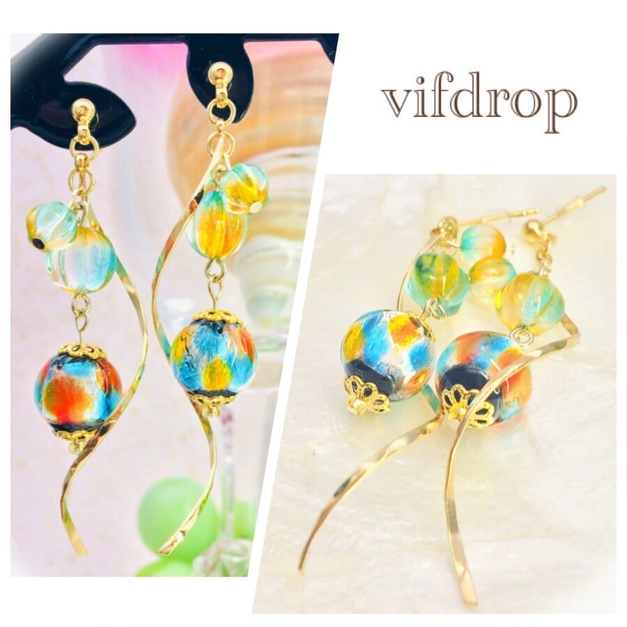 琉球ホタルガラス&キャンディビーズのスタッドピアス イヤリングホタル