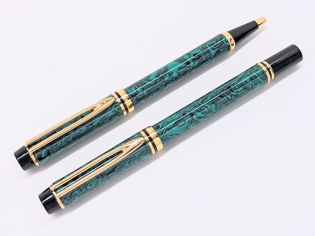 '90s　ウォーターマン ル・マン ２００ ラプソディ グリーンマーブル　WATERMAN Le Man 200 RHAPSODY　（細字）　18K　（＋　ウォーターマン ル・マン ボールペン）　　　　　03084