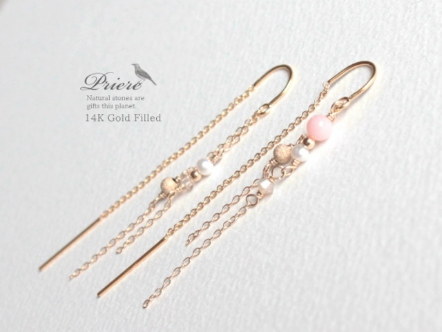 Priere 14K Gold filled ピアス/ピンクオパールAAA