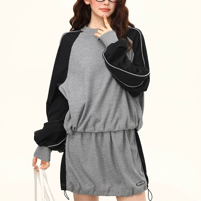 grey × black waffle sweatshirt　グレー×ブラックワッフルスウェットシャツ　J2137