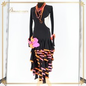 社交ダンス 衣装 ラテン ドレス ワンピース ブラック系 ピンク系 オレンジ系 黒 ピンク オレンジ フリル デモ 競技 ダンス パーティ 発表会 おしゃれ かわいい 女性用 舞台衣装