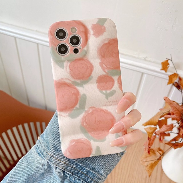 【PHONECASE】ピンクバラ柄スマホケース