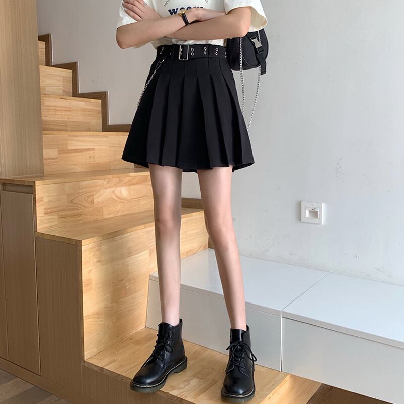 ブラックスカート スプリングショートプリーツ薄手ハイウェストウェスト 春物 試着室79960464173