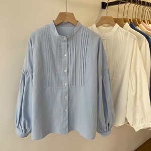 レディース トップス シャツ ブラウス Yシャツ 長袖 襟なし プリーツ ボタン 薄手 かわいい 大人可愛い きれいめ シンプル カジュアル 上品 おしゃれ こなれ感 ラフ ルーズ とろみ感 抜け感 都会的 ナチュラル 無地 春 秋 ママ マタニティ 10代 20代 30代 40代 オフィス ビジネス OL 通勤 学生 デート お出かけ 公園 女子会 休日 ショッピング カフェ 韓国 コーデ 楽ちん 体型カバー 普段使い 着回し モテ 清楚 定番 M L 大きいサイズ ゆったり 白 ホワイト ブルー