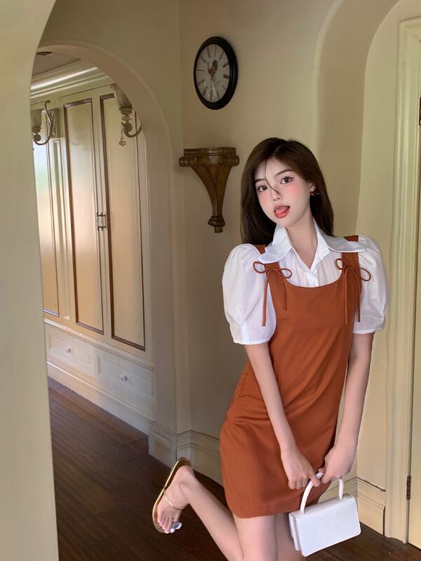 ドレス リボンショートスカート サマー 夏物 ブラックストロベリース64298789766