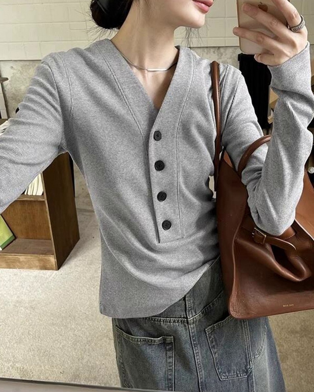 スリムVネックカーディガントップス 3color A0614 - 1