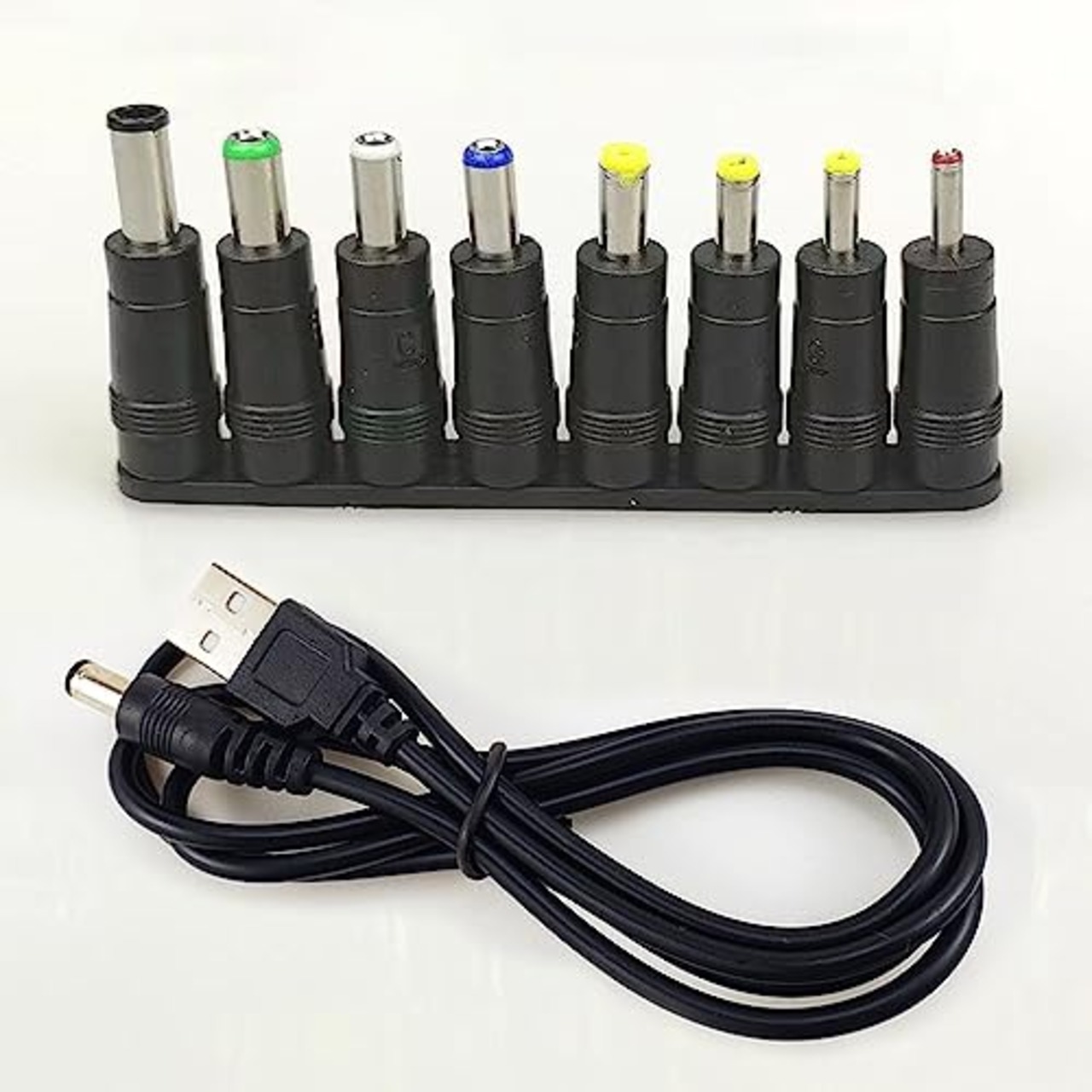 TJK USBケーブル 8 in 1 DC 5V1A 電源ケーブル USB-丸口 変換プラグ付き DC充電コード 5.5x2.5/5.5x2.1mm 扇風機 ナイトライト などに適用 サイズ 3.5*1.35mm 4.0*1.7mm 4.8*1.7mm 5.5*1.7mm 5.5*2.1mm 5.5*2.5mm 6.3*3.0mm 6.4*4.4mm コネクタアダプタ (1本+8変換プラグ)