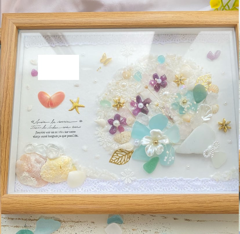 【ご出産祝いオーダー品】【ガラスフレーム作品】"大切な人に花束を。"