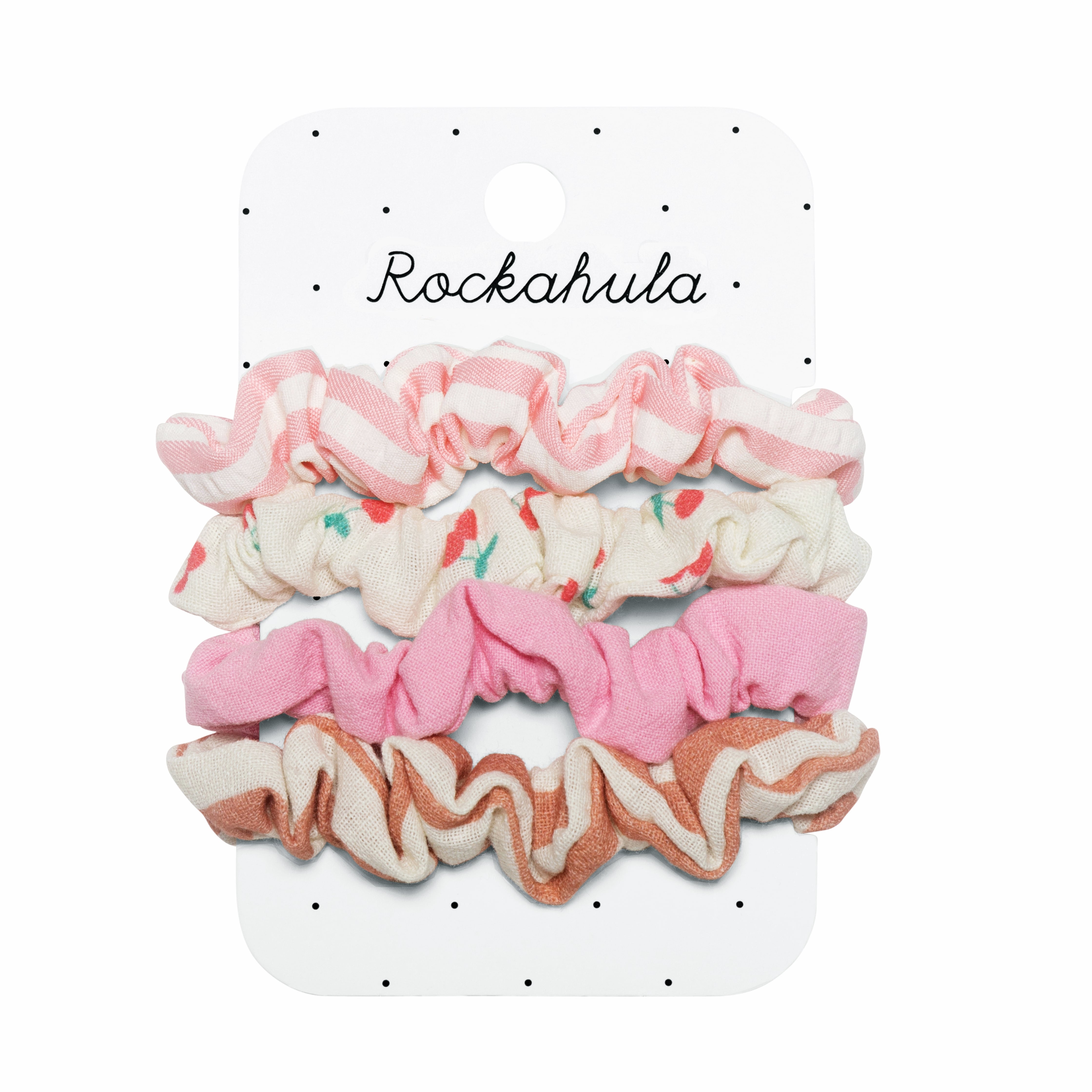 H2357P-Cherry Stripe Scrunchie Set-PINK