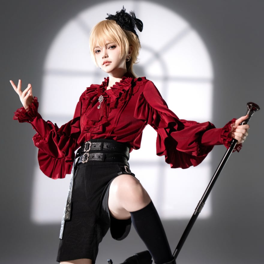 予約8月21日まで|ゴスロリ 王子系ブラウス 昼夜歌フリルで詩的に映える姫袖シャツ