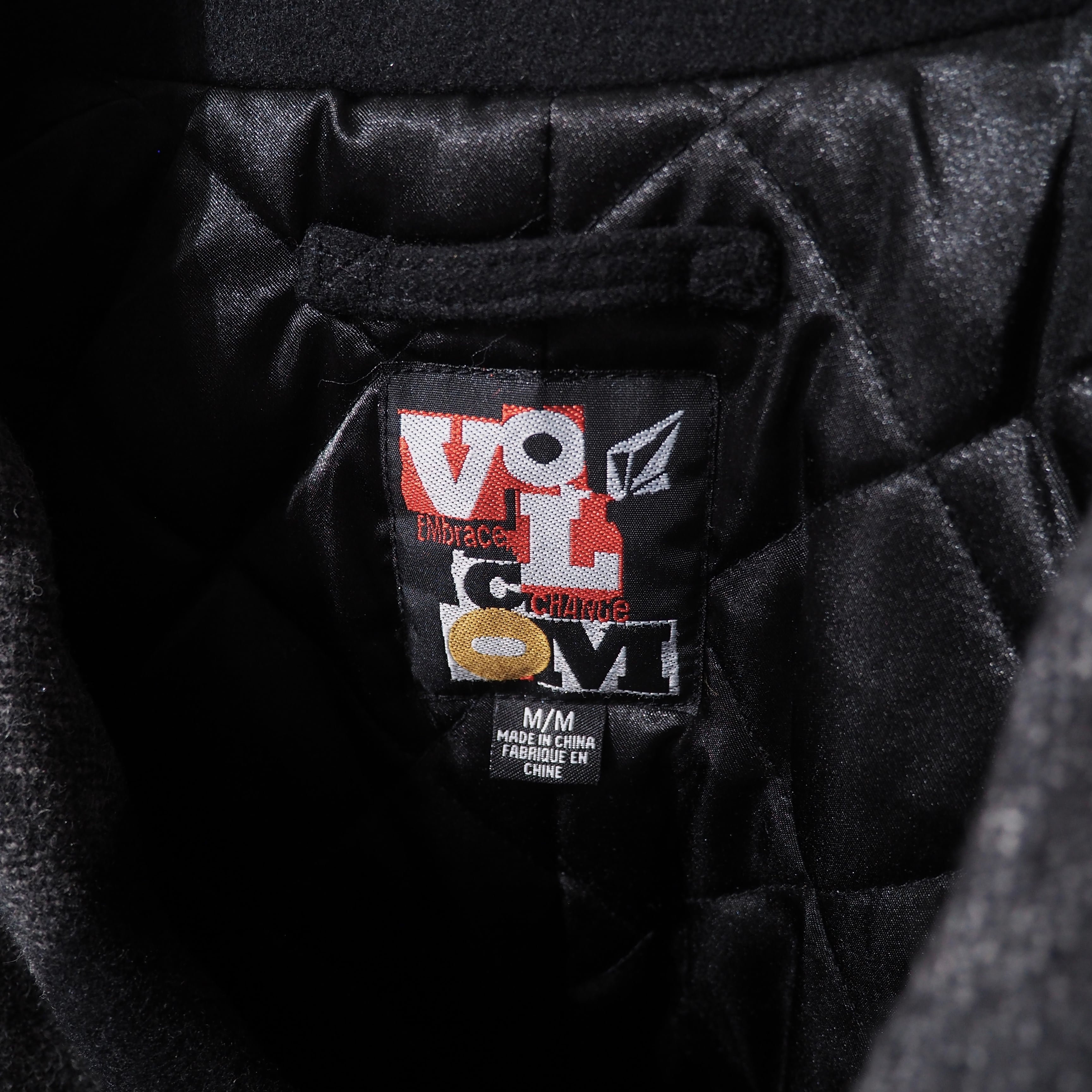 2000s " VOLCOM " Black × Dark grey Fat Border pattern wool Pea coat