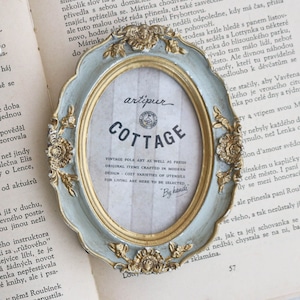artipur COTTAGE オーバルフォトフレーム 9.5×12cm グレー * アンティーク調 おしゃれ ナチュラル 写真立て 壁掛け 置き型 かわいい 小さい レトロ ドライフラワー