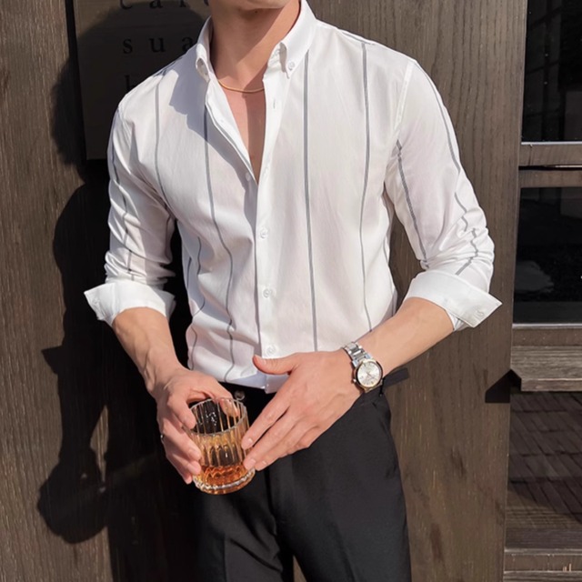 ストライプレギュラーフィットシャツ 2カラー　V0484