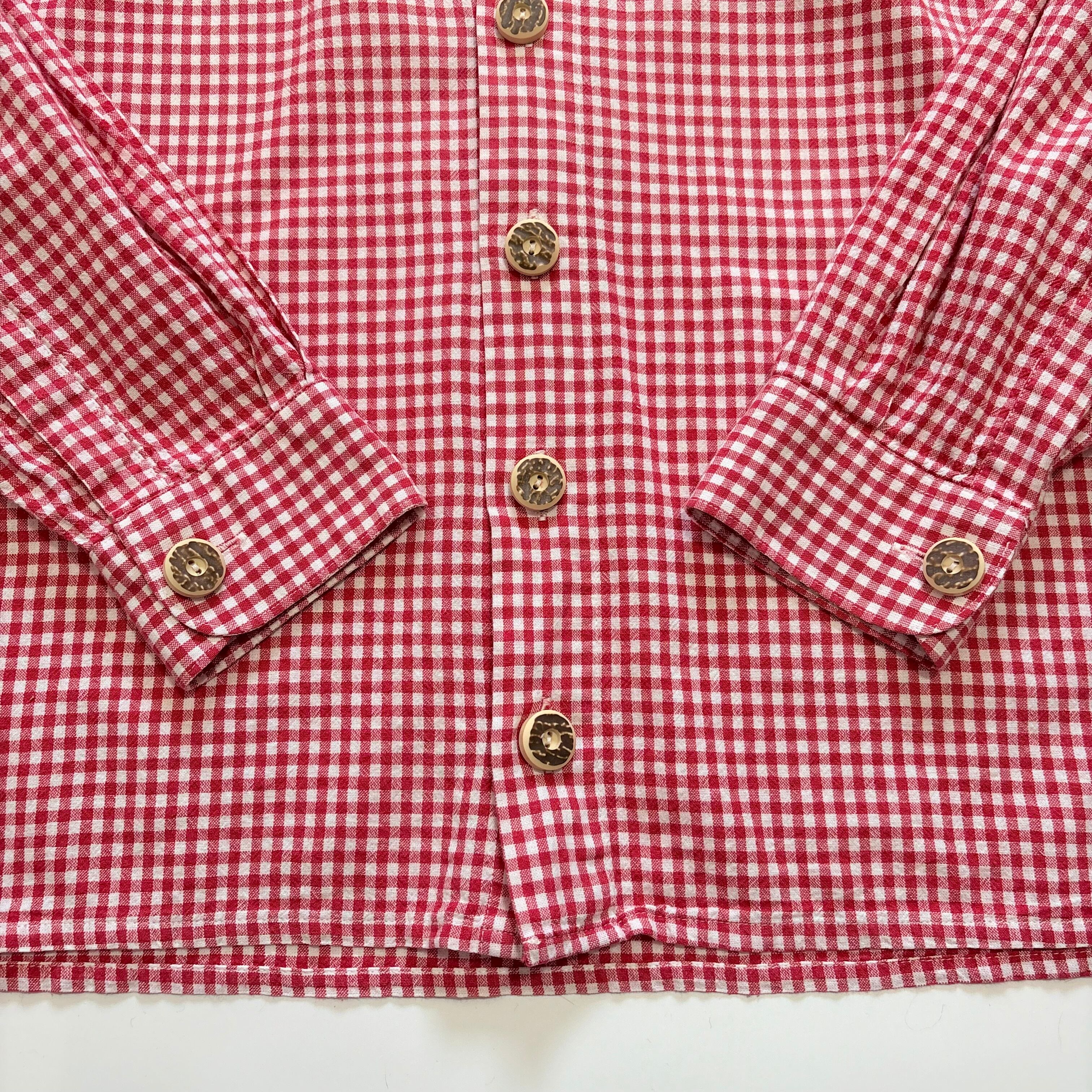 1970s-1980s Euro vintage Gingham Check Tyrolean Shirt／ヨーロッパ
