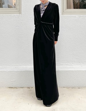 Twist Gather Velours Dress /  DARK BROWN