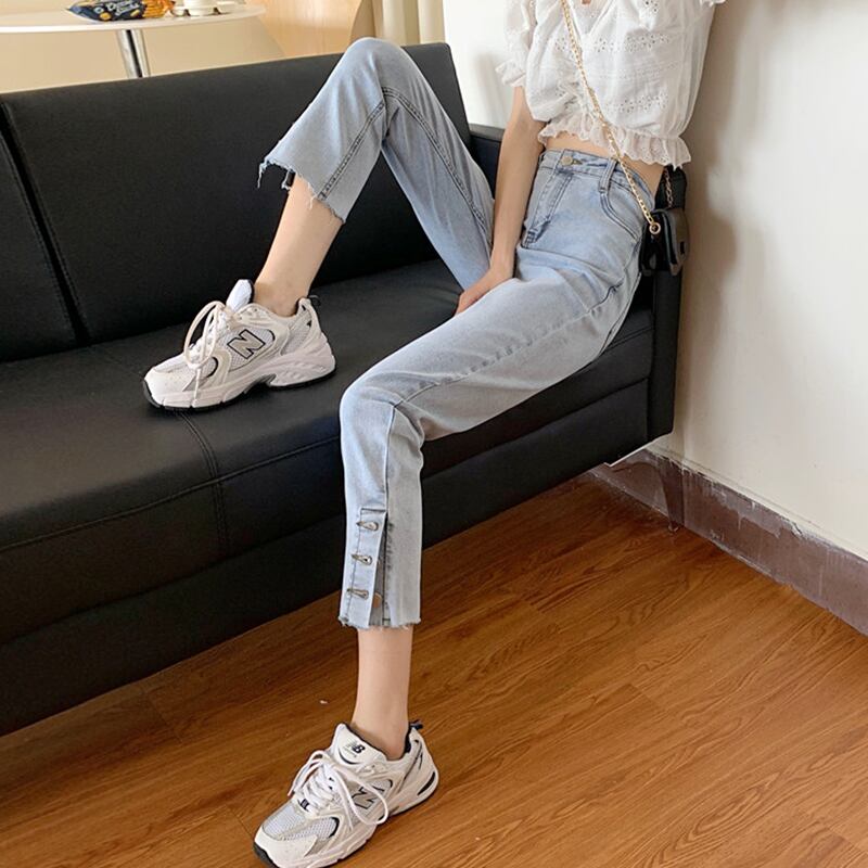 ジーンズ レディーススリムスプリングオータムハイウェスト薄手パンツ 春物 秋物 試着室86774035826