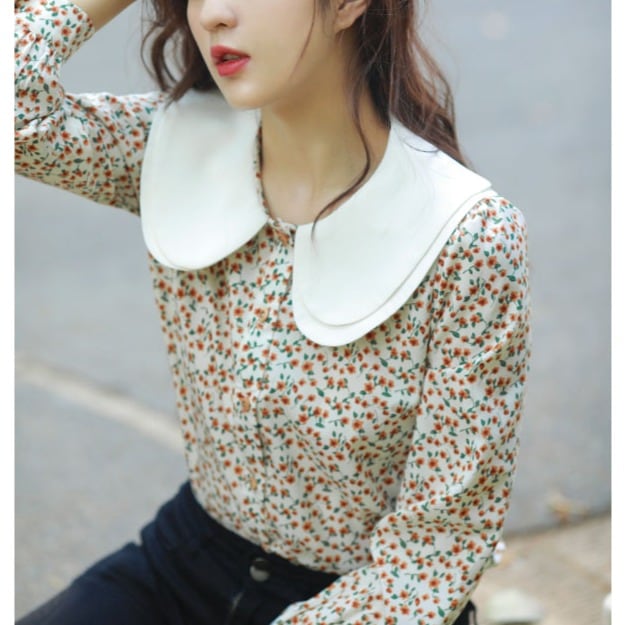 花柄 丸襟 ロングスリーブブラウス 00433 | Mamma mia 50's