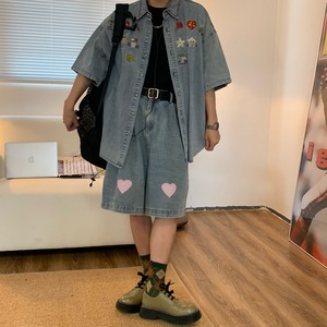 C2花刺しゅう入りウォッシュドデニムシャツ