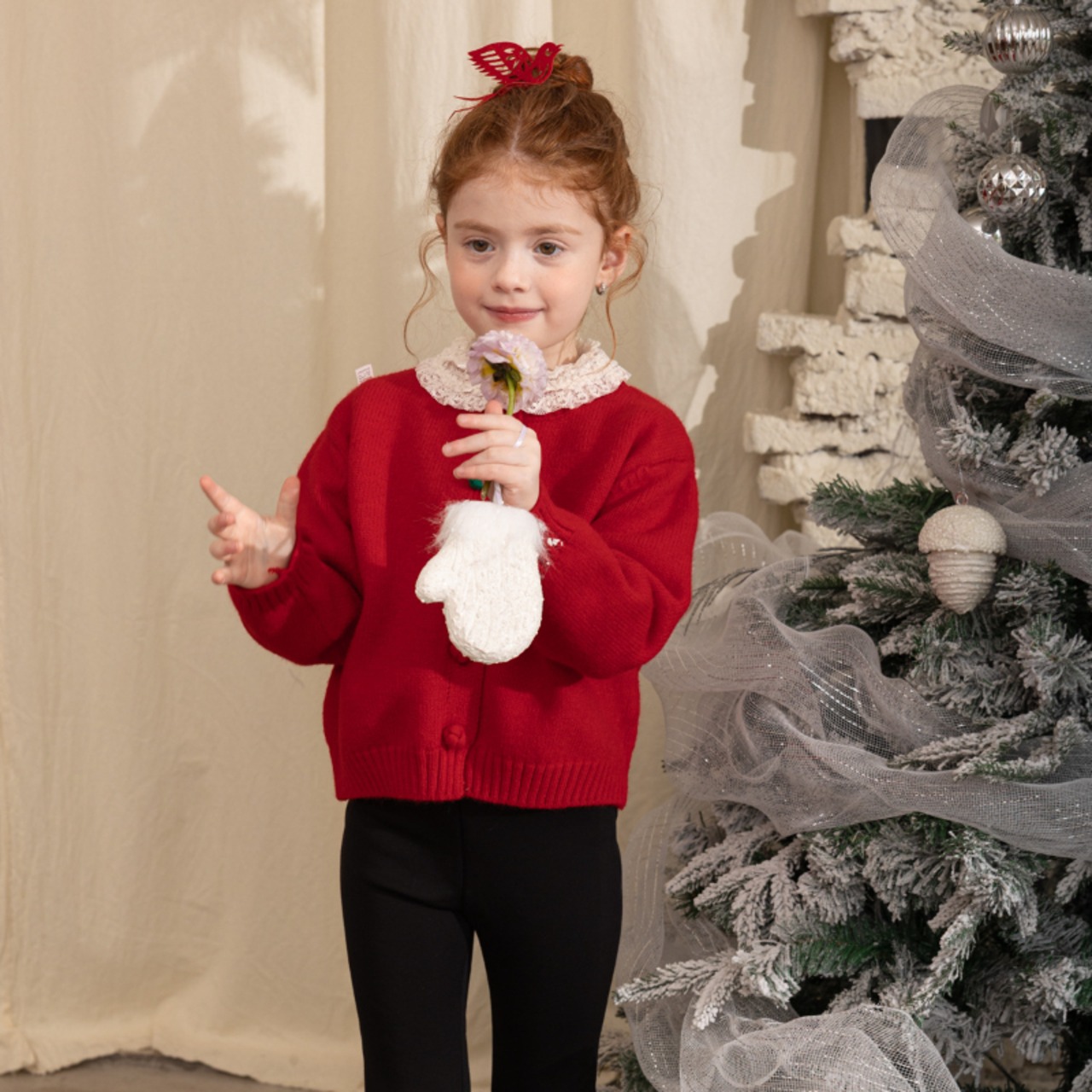 冬結びボタン付きカーディガン