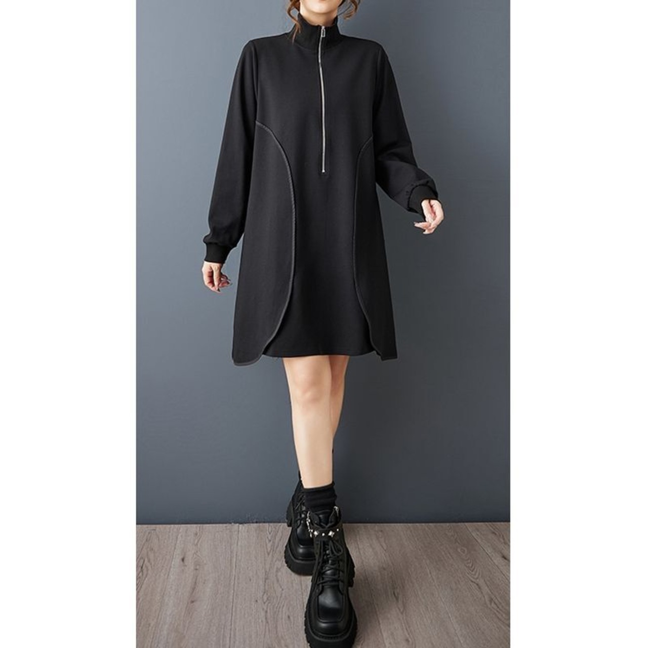 ハイネック ジップ ワンピース 00227