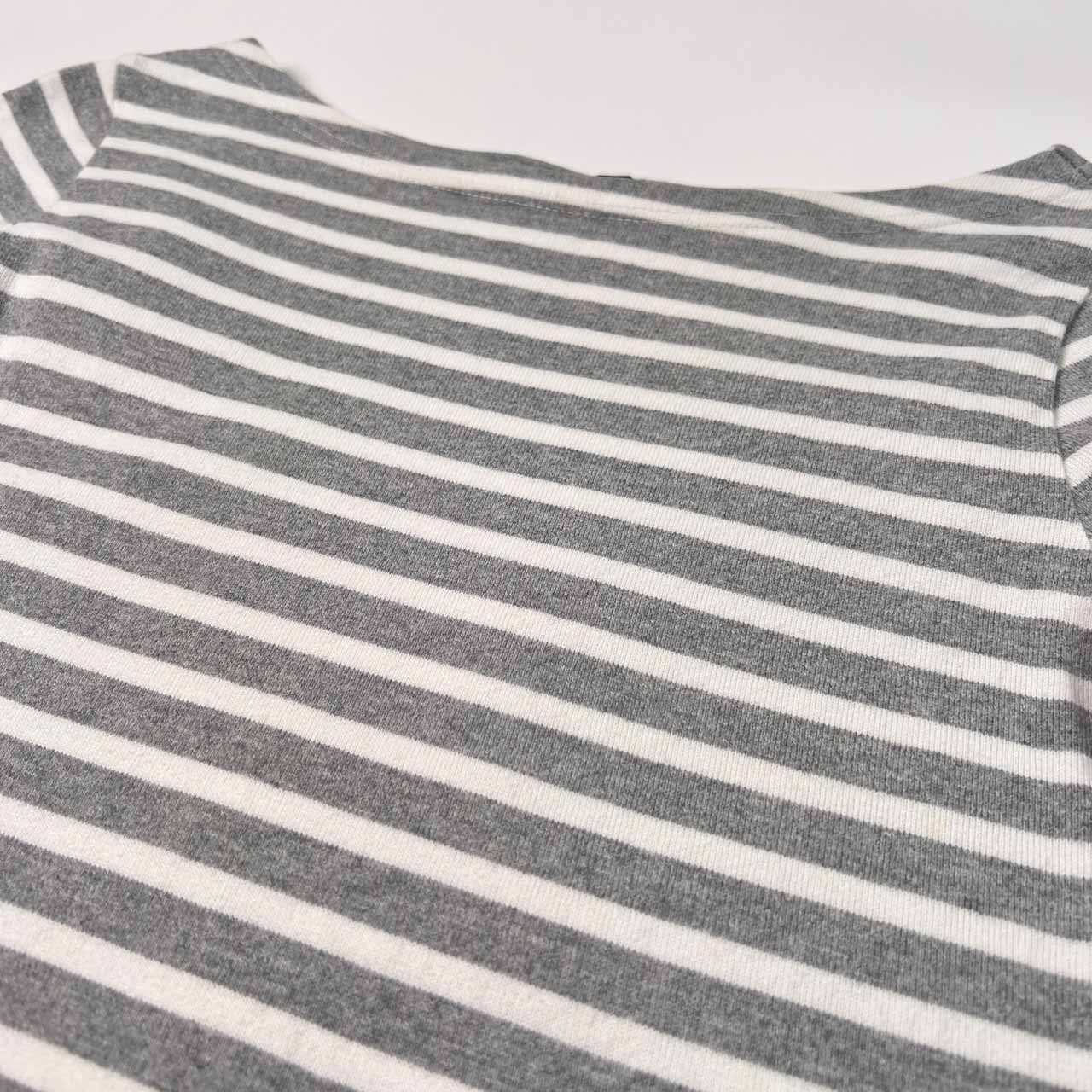 TOMMY HILFIGER トミーヒルフィガー マリンボーダー コットン バスクシャツ S /グレー×ホワイト/七分袖/レディース