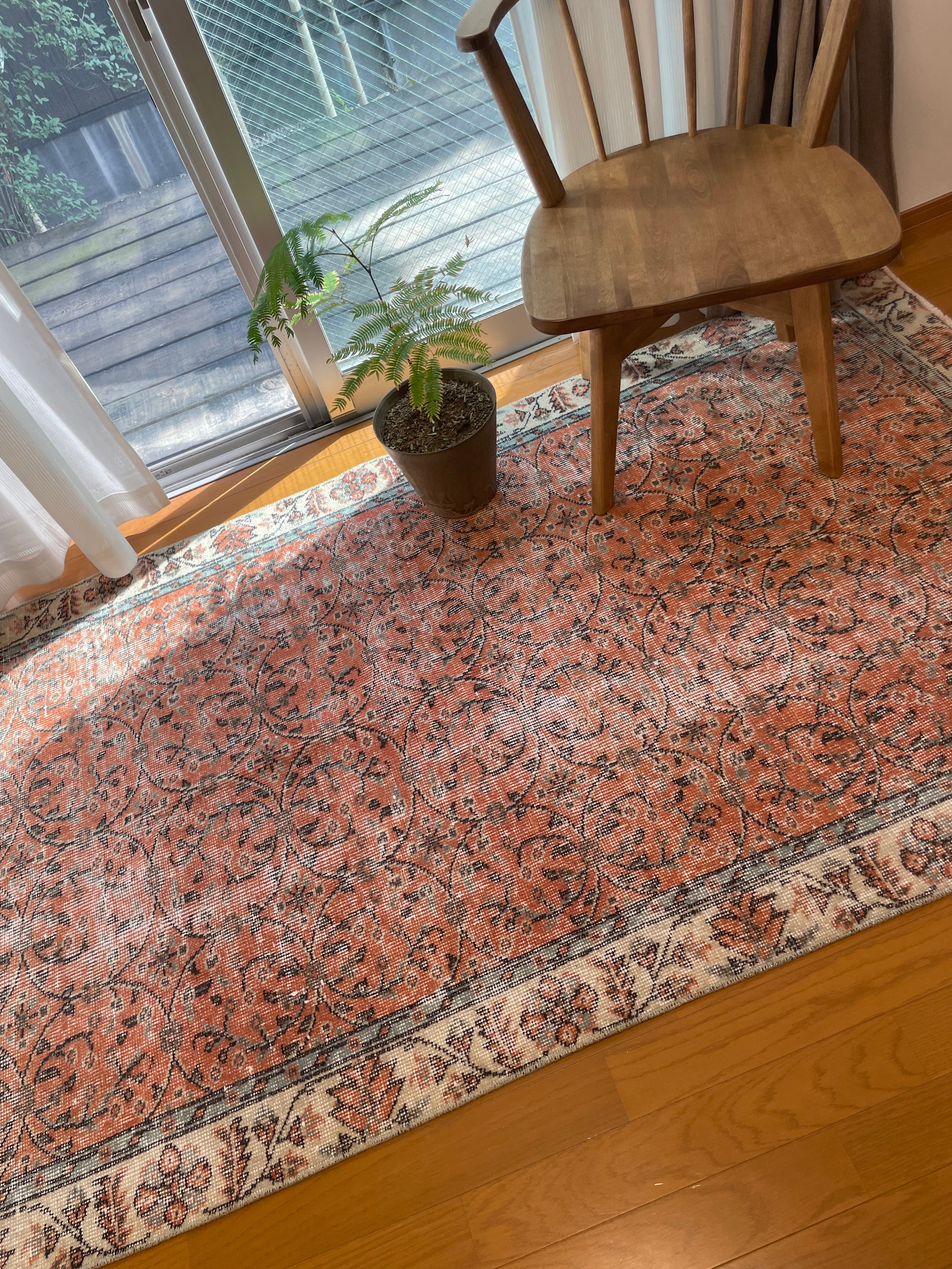 ヴィンテージランナーラグ コーラルサークルフラワー トルコラグ