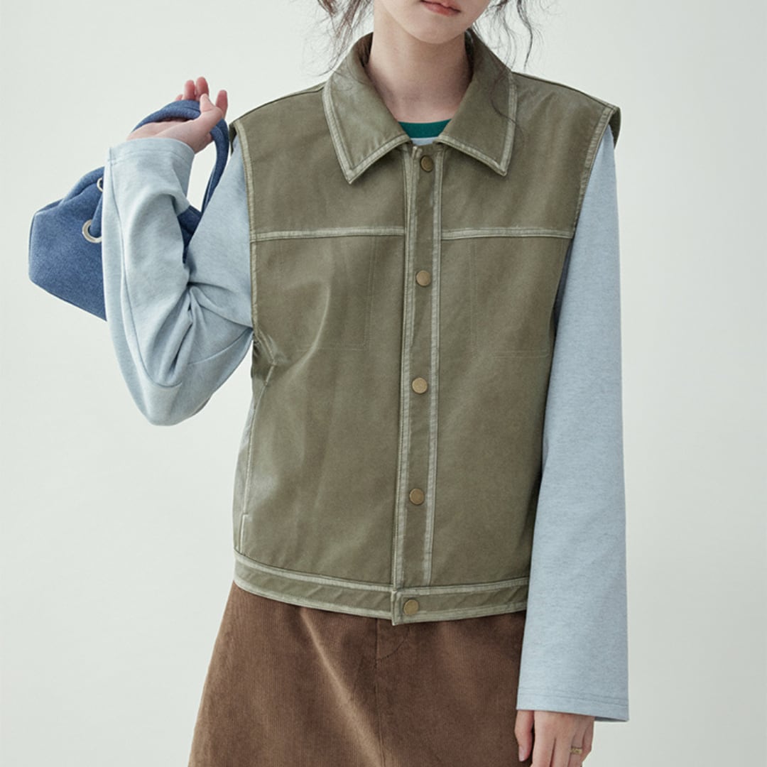 single row lapel snap button vest