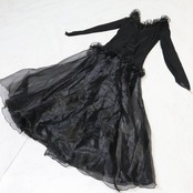 【美品 社交ダンス衣装】ブラック ICHIOKU イチオク ワンピース ドレス 黒 フリル レース パーティ 長袖 軽い 薄い 発表会