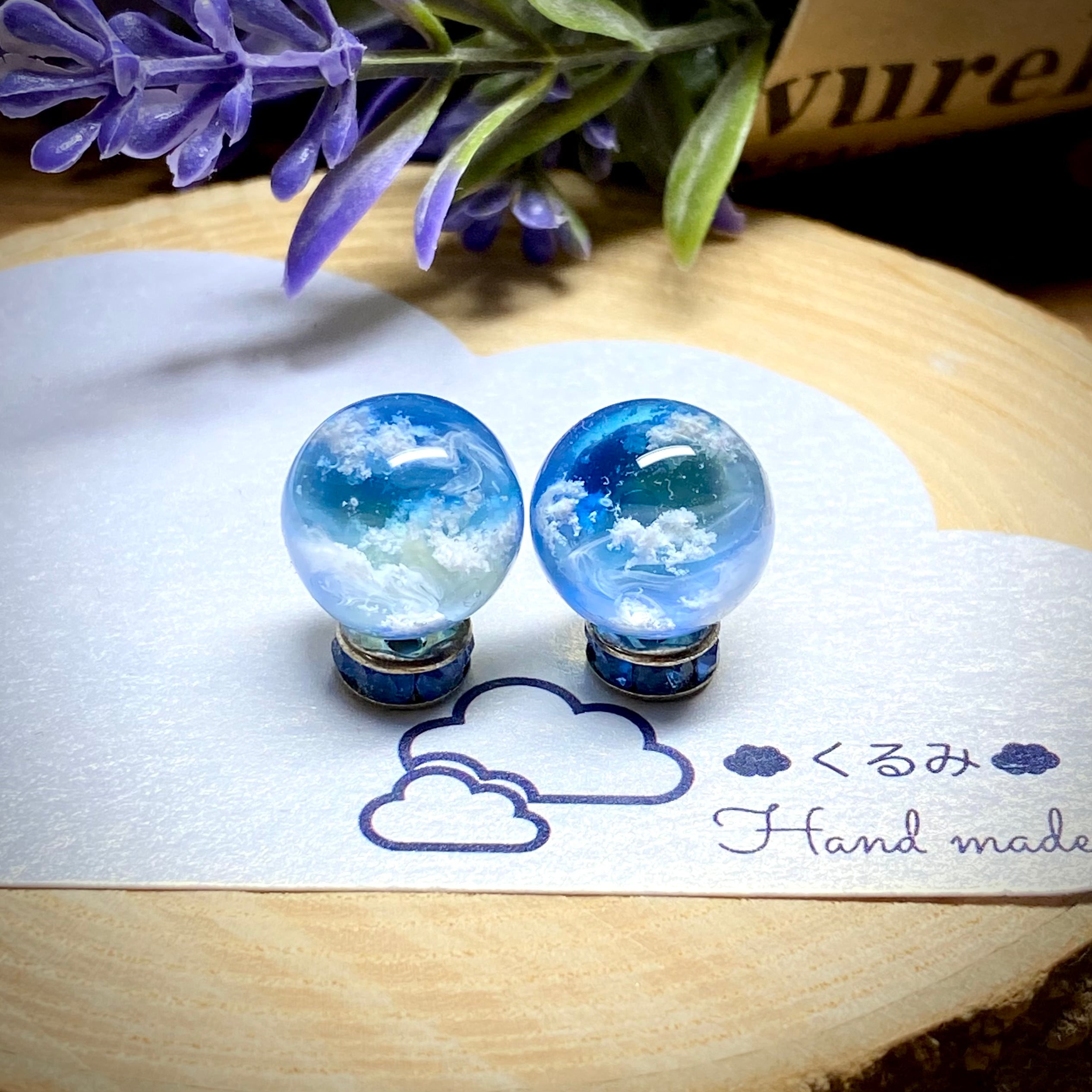 レジンキャッチ式ピアス  青空  12mm サージカルステンレス