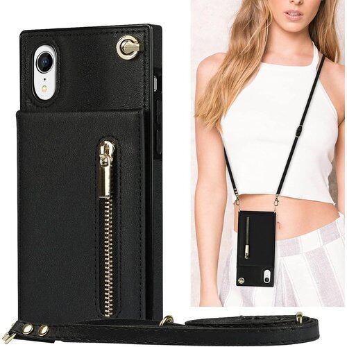 iPhone XR ケース 手帳型 ショルダー クロス アイホン 10riPhoneXR ケース iphonexrスマホケース iphonexr手帳型 アイフォン xr ケース 手帳ケース アイホン XR ケース CASE アイフォンXR ケースカバー 適用 iCoverCase 肩がけ 首掛け 斜め掛け チェーン ファスナー型 ストラップ付き ショルダーケース クロスボディケース カード入れ スマホケース 携帯カバー ブラック 1056