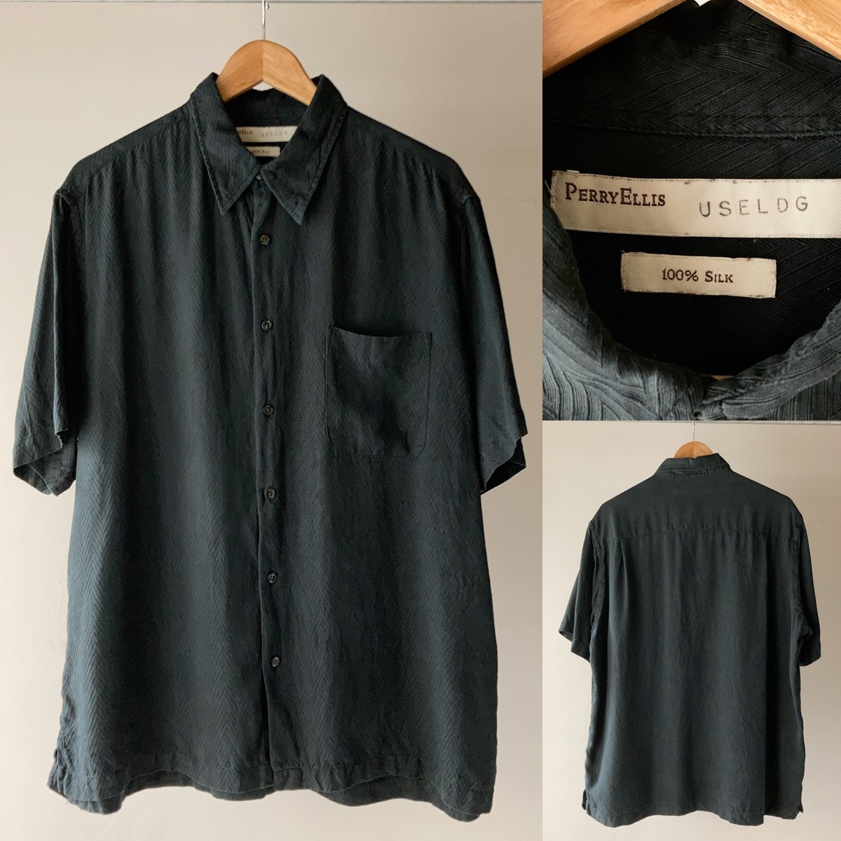 PERRY ELLIS S/Sシルクシャツ BLACK SIZE XL【0604A28】 | 【公式 