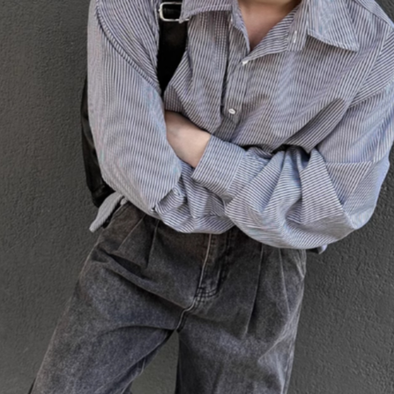 ブラックストライプカジュアルシャツ　0827