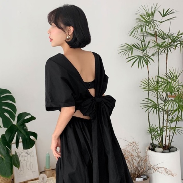 バックシャン ドレス ワンピース 夏 韓国 ファッション レディース 背中 リボン 黒ワンピース 背中あき フレアロングワンピース 夏服 レディース ワンピ 大人可愛い セクシー ロングワンピース Vestito