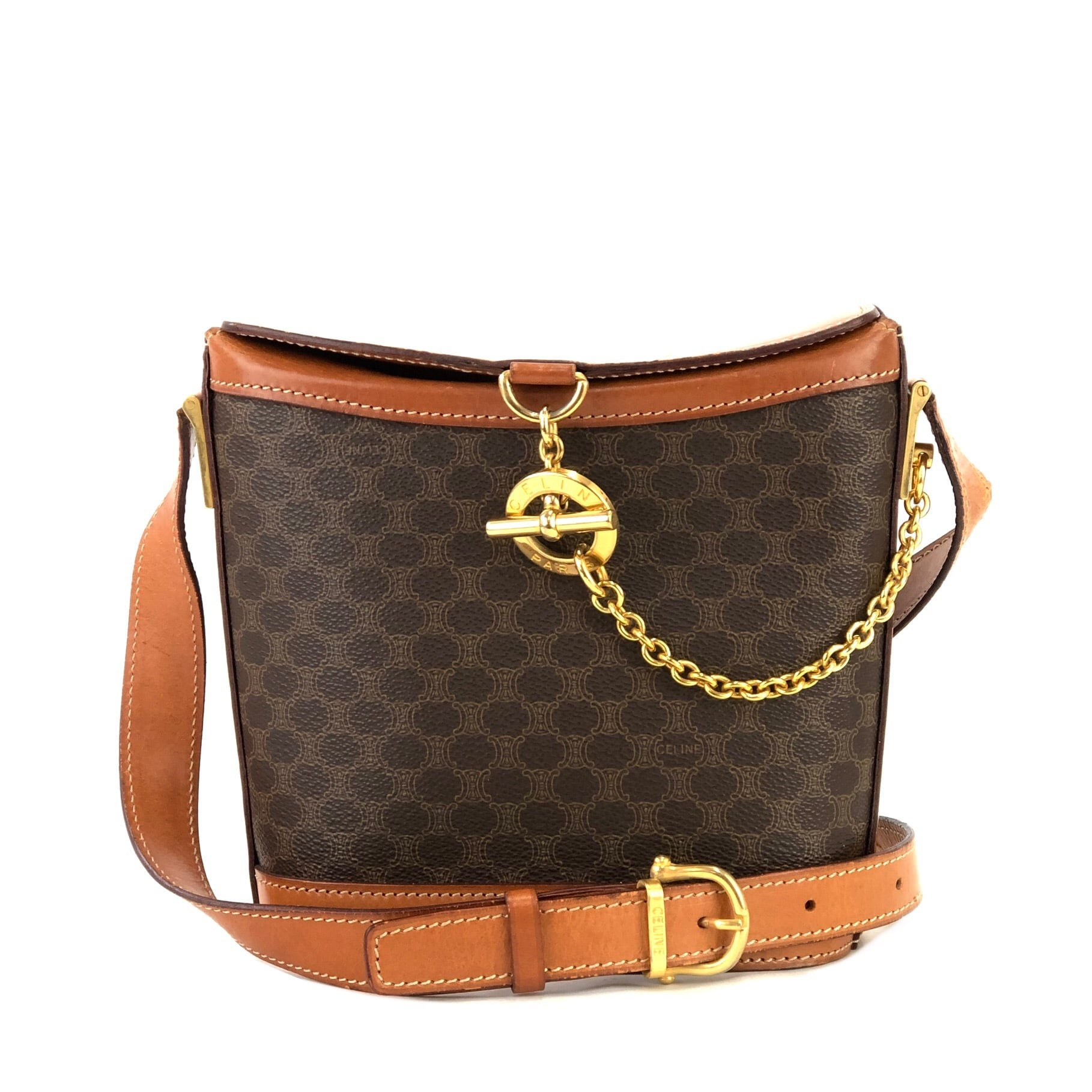 決まりました！美品 セリーヌ ビンテージ バック CELINE セリーヌ マカダム ハンドバッグ ブラウン PVCレザー ミニ