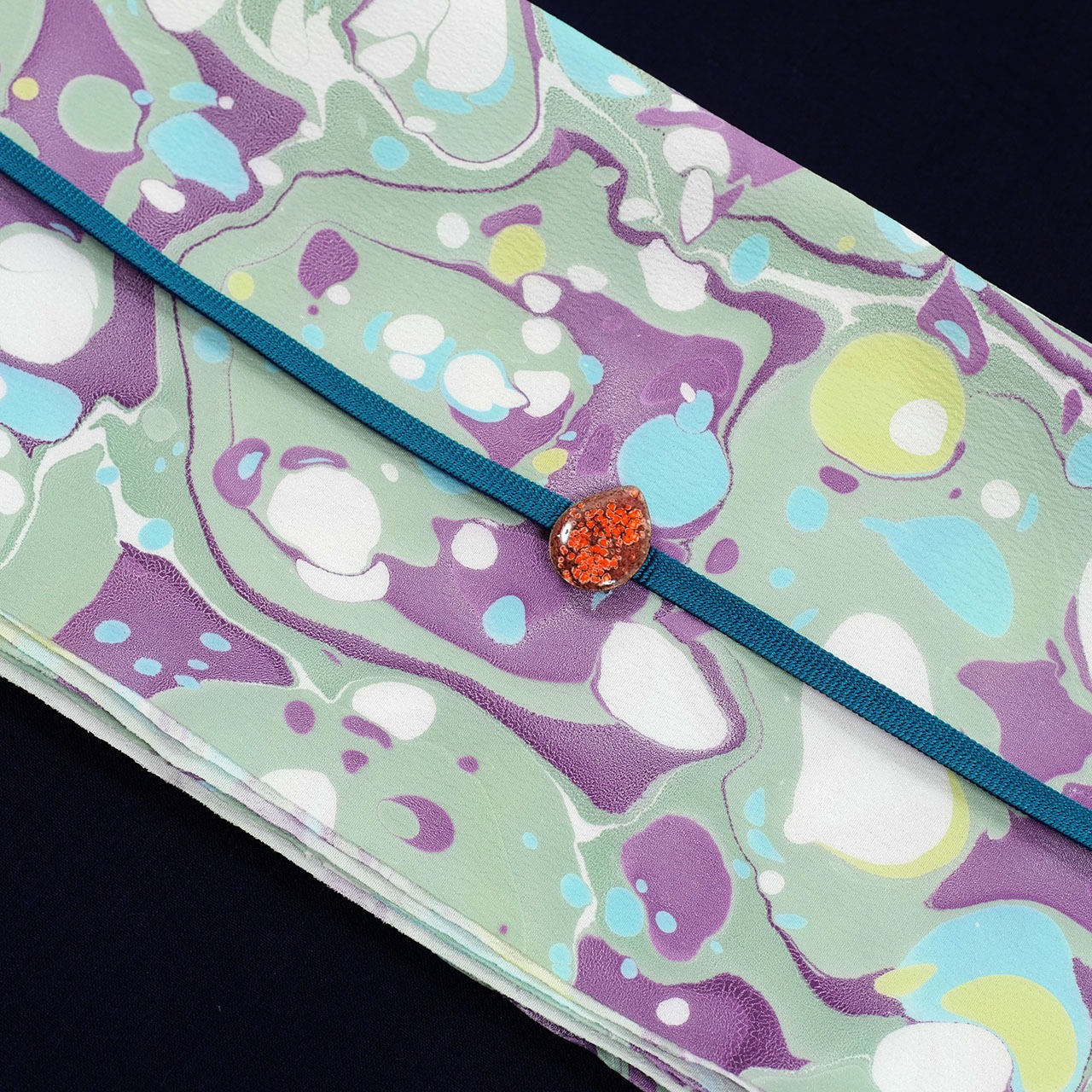 suminagashi リバーシブル半巾帯 ［裏葉色×パープル 　ドット×マーブル］