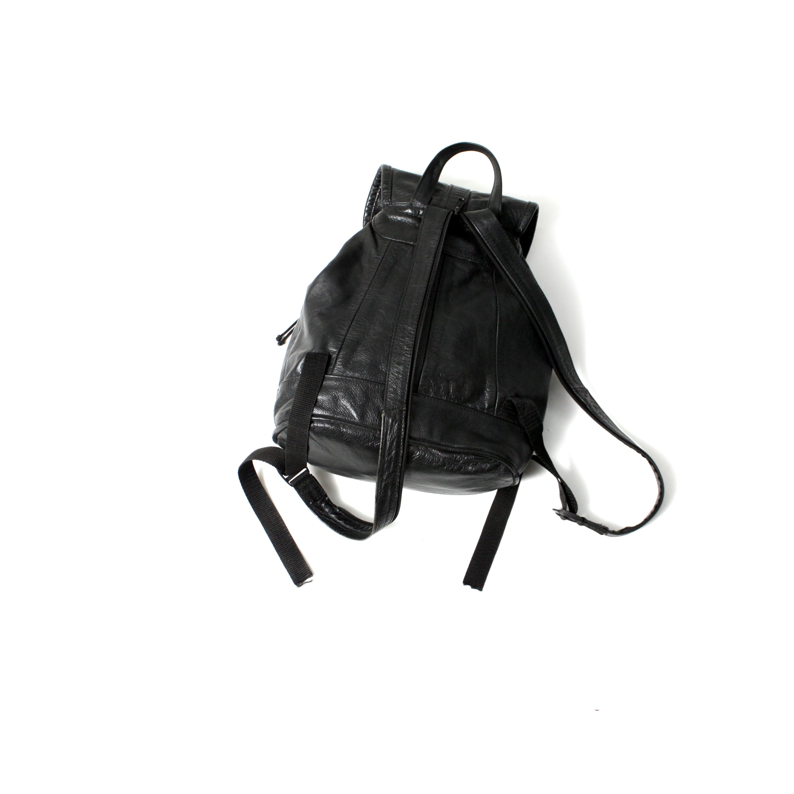 0285. leather daypack ブラック レザーバッグ デイパック ...