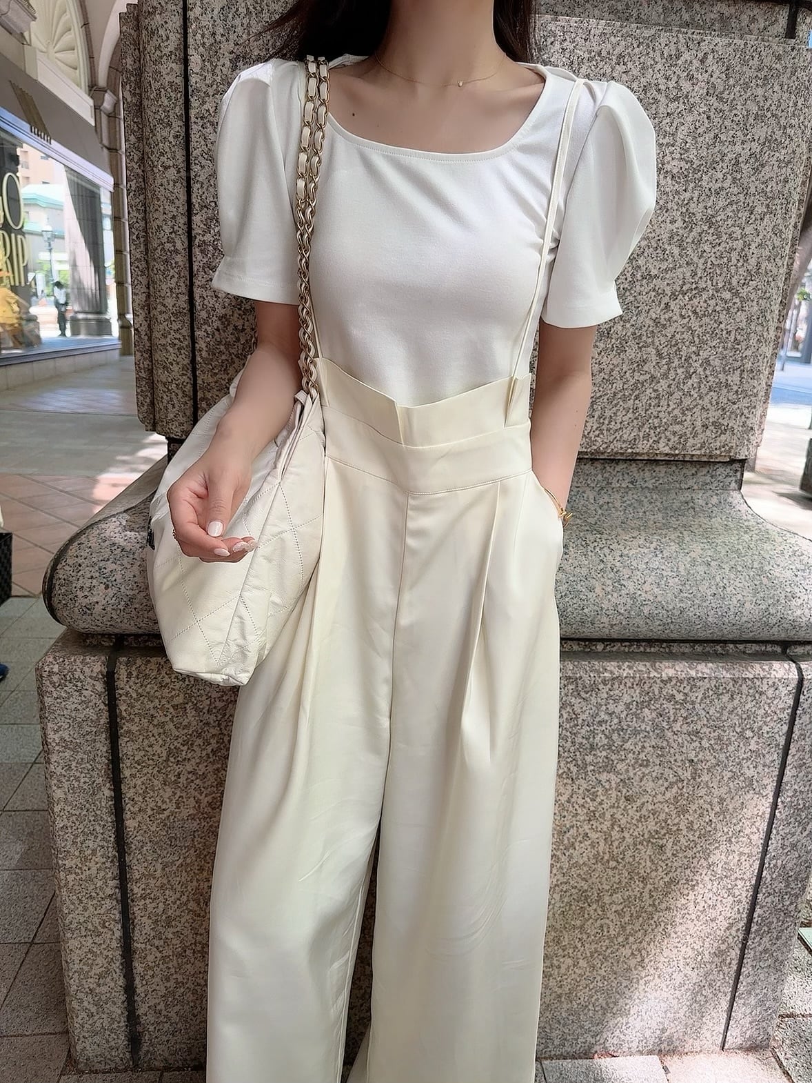 Satin salopette / ivory （即納商品） | moripon.