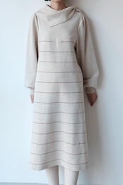 Neutral color asymmetric neck knit dress