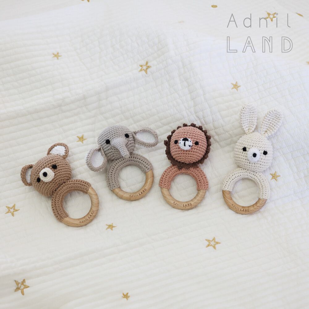 Adnil LAND リンリンと音が鳴る かぎ編みされた あみぐるみラトル BEBE ANIMAL