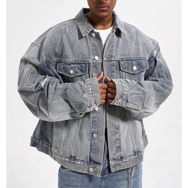 【DRIP4127】D/B Embossed Pattern Loose Denim Jacket