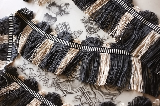 フランス 50x11c リネン 薄曇りの闇夜とフリンジブレード ヴィンテージ