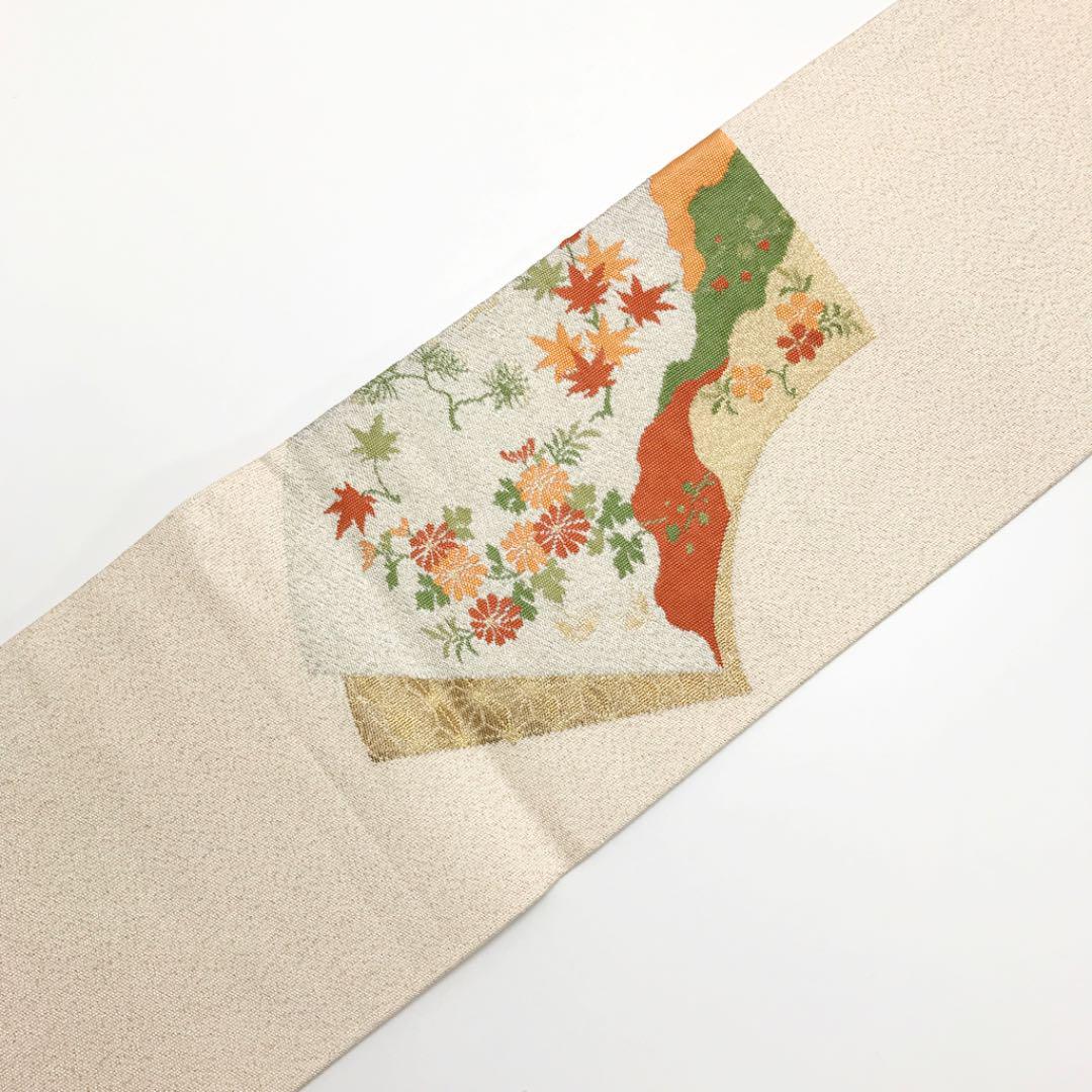 O-2872 夏帯 名古屋帯 絽綴れ 椿の花 乳白色