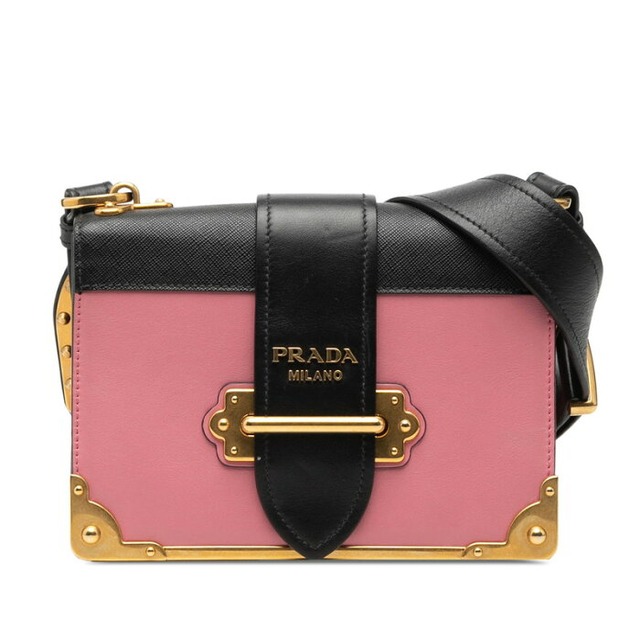 プラダ カイエ ショルダーバッグ 1BD045 ピンク ブラック サフィアーノレザー レディース PRADA 【中古】