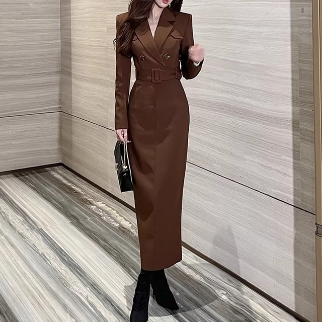 Double-breasted belt maxi dress(2color)　　V3110