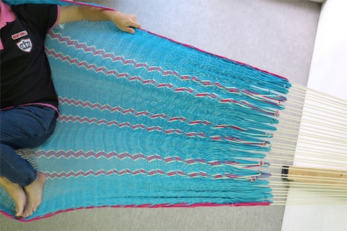 ハンモック  "Bed-mock"  ( Turquoise blue × Pink and Plain stripes )    Size-S  (180cm)