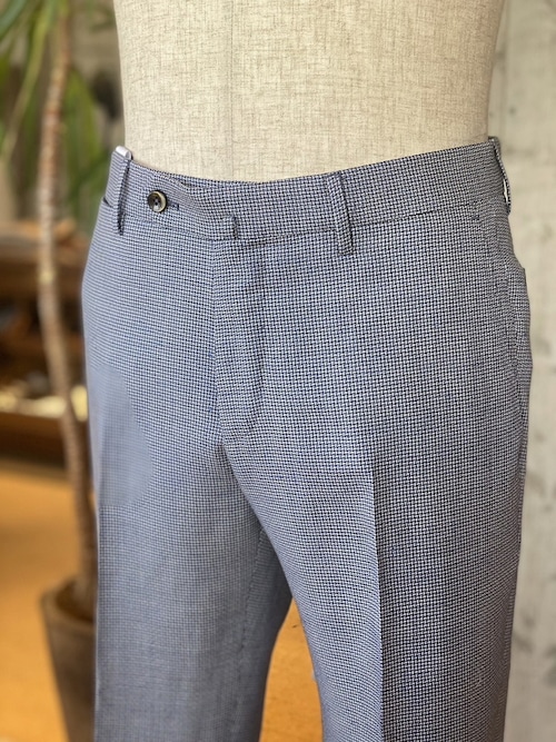 PT TORINO /  NOプリーツ　SLIM FIT　千鳥格子ウールリネンスラックス