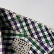 GREEN LABEL RELAXING グリーンレーベルリラクシング BD ボタンダウン チェック オックスフォード 半袖シャツ M/グリーン×パープル メンズ